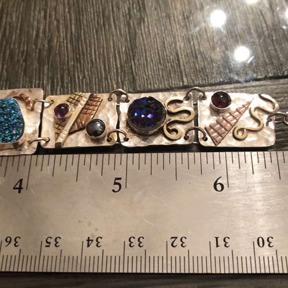 Sterling Silver Artisan Crafted Bracelet, Druzy & Mixed Metals - Picture 12 of 16